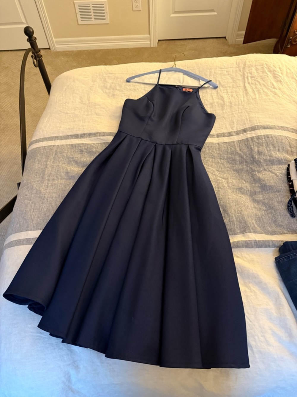 Chi Chi London Navy Halter Midi Fit-and-Flare Dress